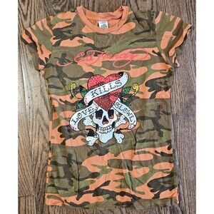 Vintage Ed Hardy By Christian Audigier Shirt XS T Y2K Skull Camouflage
